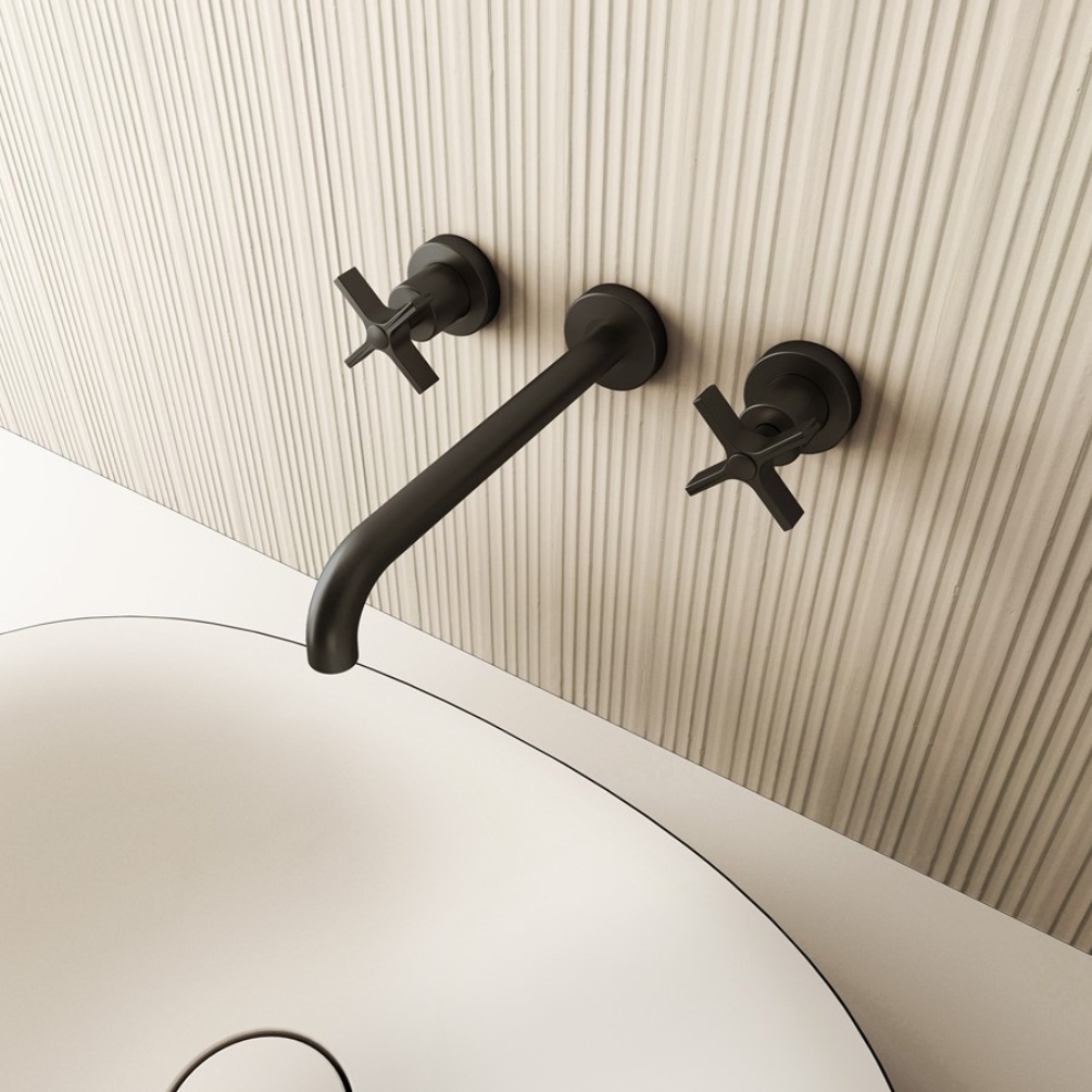 Crosswater Clover Matt Black 3 Hole Wall Mounted Basin Mixer Tap Lifestyle